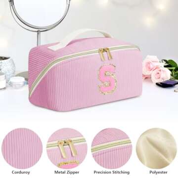 DTBG Gifts for Girls, Initial Travel Makeup Bag Christmas Gift Make up Bag Cosmetic Bags for Women, Stuff Bag Personalized Cute Quilted Makeup Bag Birthday Gifts for Women/Friend/Mother Pink - A