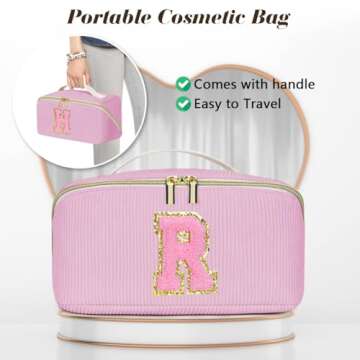 DTBG Gifts for Girls, Initial Travel Makeup Bag Christmas Gift Make up Bag Cosmetic Bags for Women, Stuff Bag Personalized Cute Quilted Makeup Bag Birthday Gifts for Women/Friend/Mother Pink - A