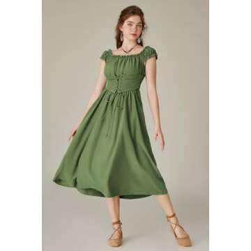 Sleeveless Corset Dress for Women Renaissance Cottagecore Dress Long Fairy Dress Midi Summer Dresses Green M