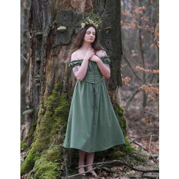 Sleeveless Corset Dress for Women Renaissance Cottagecore Dress Long Fairy Dress Midi Summer Dresses Green M