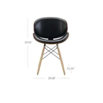 BELLEZE Set of 2 Mid Century Modern Dining Chairs, Upholstered Faux Leather Walnut Curved Back Conte...