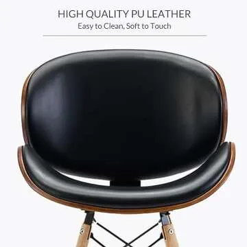 BELLEZE Set of 2 Mid Century Modern Dining Chairs, Upholstered Faux Leather Walnut Curved Back Contemporary Kitchen Dining Accent Chair, Minimalist Vintage Style - Avalon (Black)