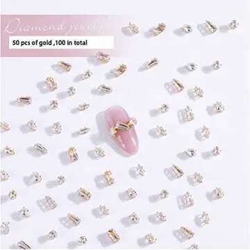 100 Pcs Diamond Jewelry Nail Charms for Nail Art Decoration Rhinestones, Gold/Silver Flatback Sparkl...