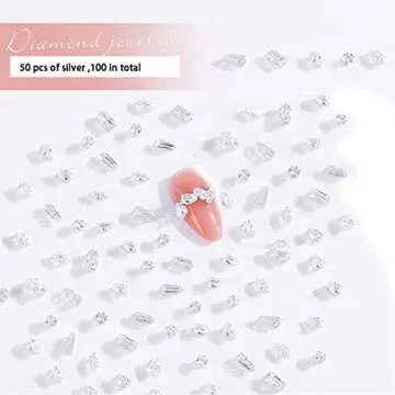 100 Pcs Diamond Jewelry Nail Charms for Nail Art Decoration Rhinestones, Gold/Silver Flatback Sparkle Horse Eyes Water Drop Square Zircon Claw Gems Nail Design Supplies