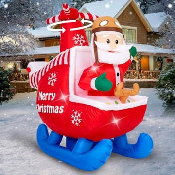 RISESOL 6 FT Animated Christmas Inflatable Decoration Santa Claus Flying Rotating Helicopter Outdoor...