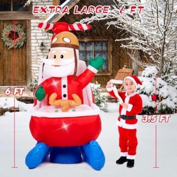 RISESOL 6 FT Animated Christmas Inflatable Decoration Santa Claus Flying Rotating Helicopter Outdoor Indoor Decor Large Blow Up with LED Lights for Yard Patio Holiday Party