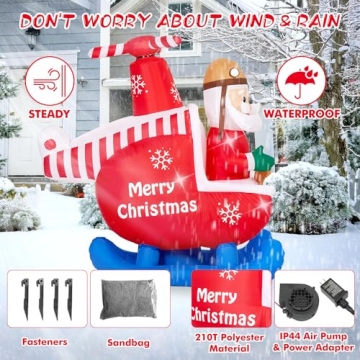 RISESOL 6 FT Animated Christmas Inflatable Decoration Santa Claus Flying Rotating Helicopter Outdoor Indoor Decor Large Blow Up with LED Lights for Yard Patio Holiday Party