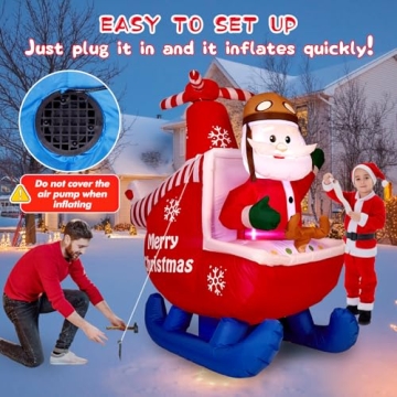 RISESOL 6 FT Animated Christmas Inflatable Decoration Santa Claus Flying Rotating Helicopter Outdoor Indoor Decor Large Blow Up with LED Lights for Yard Patio Holiday Party