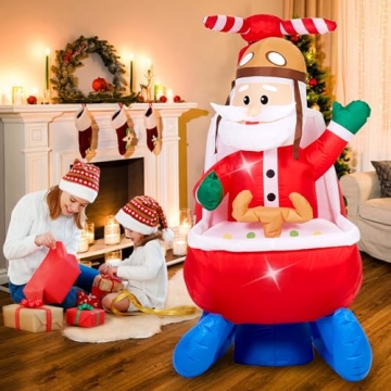 RISESOL 6 FT Animated Christmas Inflatable Decoration Santa Claus Flying Rotating Helicopter Outdoor Indoor Decor Large Blow Up with LED Lights for Yard Patio Holiday Party