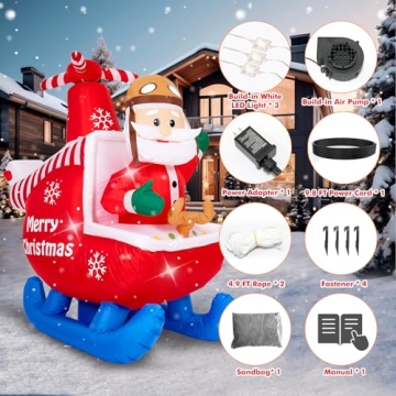 RISESOL 6 FT Animated Christmas Inflatable Decoration Santa Claus Flying Rotating Helicopter Outdoor Indoor Decor Large Blow Up with LED Lights for Yard Patio Holiday Party