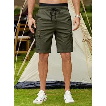 JMIERR Mens Casual Twill Cargo Shorts Cotton Drawstring Classic Cargo Chino Stretch Short with 6 Pockets for Men, US46(5XL), B Green