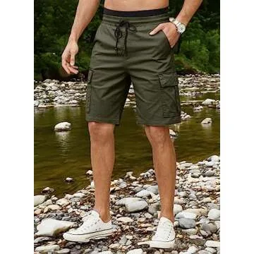 JMIERR Mens Casual Twill Cargo Shorts Cotton Drawstring Classic Cargo Chino Stretch Short with 6 Pockets for Men, US46(5XL), B Green