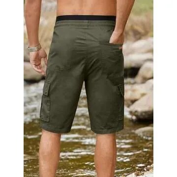 JMIERR Mens Casual Twill Cargo Shorts Cotton Drawstring Classic Cargo Chino Stretch Short with 6 Pockets for Men, US46(5XL), B Green