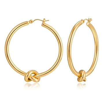 Large Knot Hoop Earrings for Women Statement 18K Hoop Earrings Lightweight Hoops Trendy Golden Hoops...