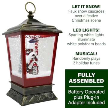 Fraser Hill Farm Let It Snow Series 15.5-in. Musical Tabletop Lantern with Flying Santa Scene | Cascading Snow | Christmas Carols | Festive Holiday Home Decor | Bronze | FHST016A-BLK1