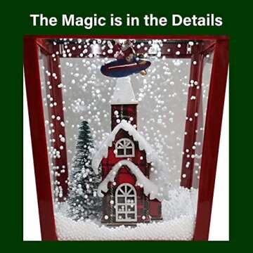 Fraser Hill Farm Let It Snow Series 15.5-in. Musical Tabletop Lantern with Flying Santa Scene | Cascading Snow | Christmas Carols | Festive Holiday Home Decor | Bronze | FHST016A-BLK1