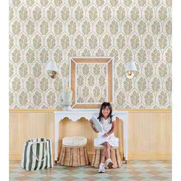 NuWallpaper x Society Social Floral Bazaar Ochre Peel and Stick Wallpaper, SSS6313