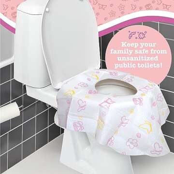 Potty Shields Toilet Seat Covers Disposable (40 Pack, Floral) - XL Waterproof Toilet Cover for Toddl...