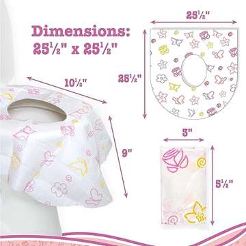 Potty Shields Toilet Seat Covers Disposable (40 Pack, Floral) - XL Waterproof Toilet Cover for Toddlers, Kids & Adults - Portable & Individually Wrapped for Travel, Potty Training & Public Restrooms