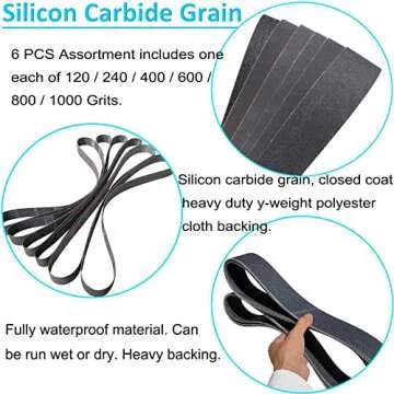 6 Pack 2 x 72 Inch Silicon Carbide Sanding Belts Set - 120 240 400 600 800 1000 Grits Assortment Premium Knife Sharpening Sander Belts for Woodworking, Metal Polishing