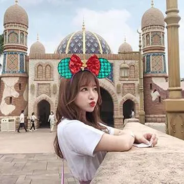 Eisyaa Mermaid Mouse Ears Bow Headbands, Sequin Mermaid Minnie Ears Headband Mermaid bithday Decoration Mermaid Party Favors (Mermaid)