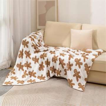 Christmas Gingerbread Throw Blanket, Christmas Fluffy Gingerbread Man Throw Blankets, Luxury Christmas Soft Cozy Plush Fuzzy Flannel Blanket for Winter Couch Bed Sofa Chair, 50*70in (Gingerbread Man)