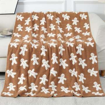 Christmas Gingerbread Throw Blanket, Christmas Fluffy Gingerbread Man Throw Blankets, Luxury Christmas Soft Cozy Plush Fuzzy Flannel Blanket for Winter Couch Bed Sofa Chair, 50*70in (Gingerbread Man)