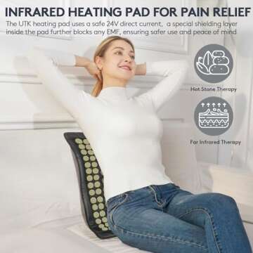 UTK Infrared Heating Pad, Natural Jade & Tourmaline Stones Heating Pad for Pain, DC Far Infrared Heating Pad for Back, Hot Stone,Auto-Off, Customized Settings, Carry Bag Included, Size: 23.5" x 16''