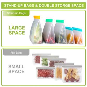 Reusable Ziplock Bags Silicone, 10 Pack Reusable Freezer Bags LeakProof, Seal Reusable Snack Bags for Kids - 2 Gallon + 4 Sandwich + 4 Snack Bags for Food Storage Meat Fruit Cereal | BPA Free