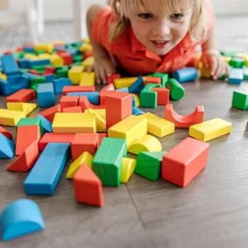 Melissa & Doug Wooden Building Block Set - 200 Colorful Blocks & Shapes
