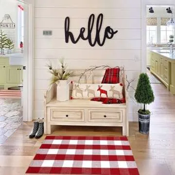 Buffalo Plaid Christmas Door Mat Washable Decor 27.5"x43"