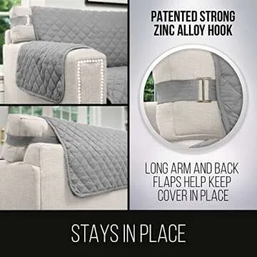 Sofa Shield Loveseat Slip Cover with Patented Strap, Cushion Protector, Reversible Stain, Dog Tear Resistant Slipcover, Quilted Microfiber 54” Seat, Washable Covers, Dogs Pets Kids Light Gray Charcoal