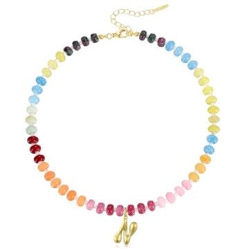 KissYan Colorful Beaded Initial Necklace - Summer Handmade Gift for Women