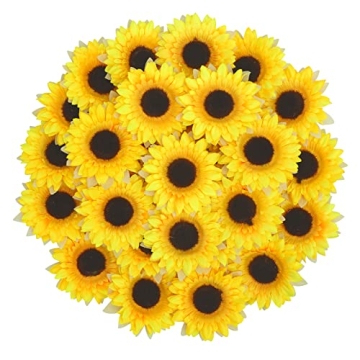 AGEOMET 32pcs 3.5" Fake Sunflowers, Artificial Sunflower Heads, Artificial Silk Sunflower Decoration...