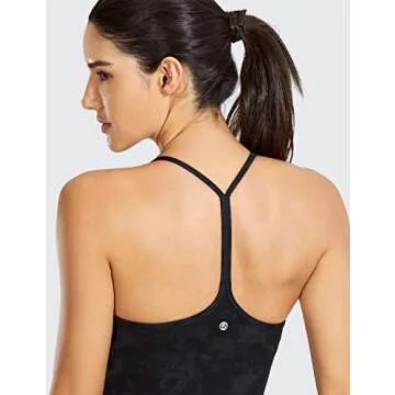 CRZ YOGA Women's Y Back Spaghetti Strap Workout Tank Tops - with Built in Shelf Bra Sports Camisole Padded Long Length Tie Dye Smoke Ink Small