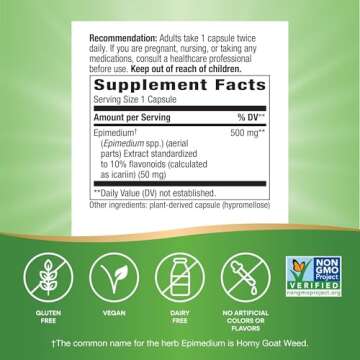 Nature's Way Horny Goat Weed Premium Extract Sexual Vitality,* Non-GMO, Vegan, 60 Capsules