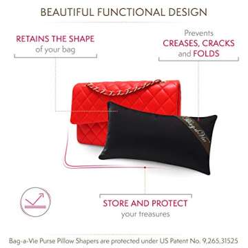 Bag-a-Vie Handbag Purse Shaper Pillow – Mini 9”x4.5” - Fits Flap Bags - Black