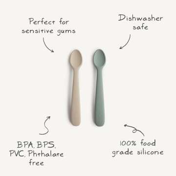 mushie Silicone Baby Feeding Spoons | 2 Pack (Dried Thyme/Natural)