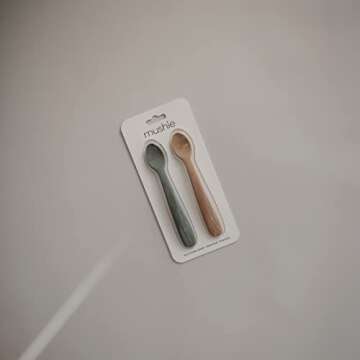 mushie Silicone Baby Feeding Spoons | 2 Pack (Dried Thyme/Natural)