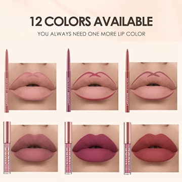 SUMEITANG 12Pcs Lip Liner and Lipstick Makeup Set