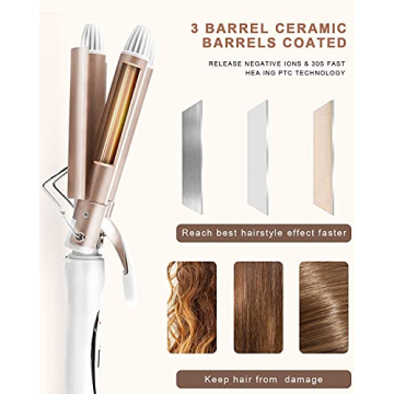 CkeyiN 3 Barrel Hair Waver with LCD Display and Temperature Control
