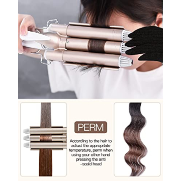 CkeyiN 3 Barrel Hair Waver with LCD Display and Temperature Control