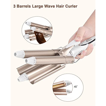 CkeyiN 3 Barrel Hair Waver with LCD Display and Temperature Control