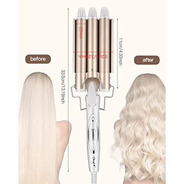 CkeyiN 3 Barrel Hair Waver with LCD Display and Temperature Control
