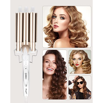CkeyiN 3 Barrel Hair Waver with LCD Display and Temperature Control