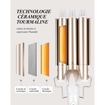 CkeyiN 3 Barrel Hair Waver with LCD Display and Temperature Control