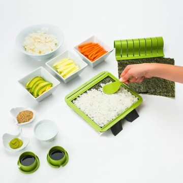 SushiQuik Sushi Making Kit with Rice Spreading Training Frame, Rice Paddle, Rolling Mat, Roll Cutter...