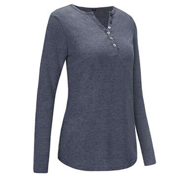 OUGES Womens Long Sleeve V-Neck Button Henley Tops Business Dressy Casual Blouse T Shirt(Blue Purple,M)