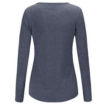 OUGES Womens Long Sleeve V-Neck Button Henley Tops Business Dressy Casual Blouse T Shirt(Blue Purple,M)