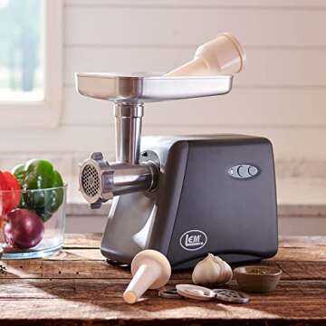 LEM Products #8 Countertop Meat Grinder, 575 Watt Aluminum Electric Meat Grinder Machine, Ideal for Occasional Use